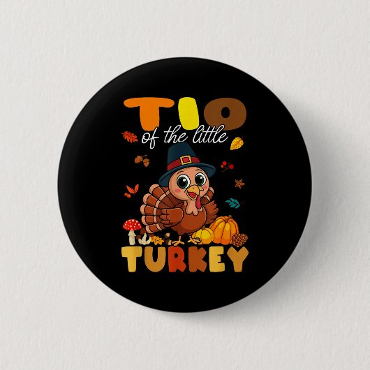 Tio Of The Little Turkey Thanksgiving Baby Shower  缶バッジ (正面)