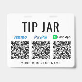 Tip Jar Venmo PayPal CashApp QR Codes Tipping バッジ (正面)