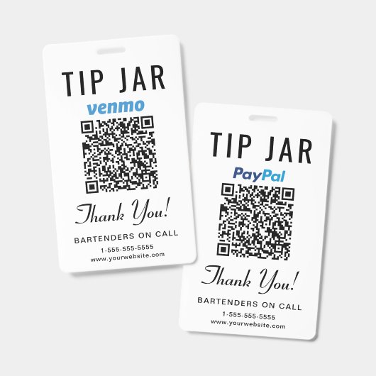 Tip Jar Venmo PayPal QR Code Digital Tipping  バッジ (正面＆裏面)
