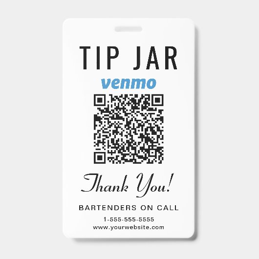 Tip Jar Venmo PayPal QR Code Digital Tipping  バッジ (正面)
