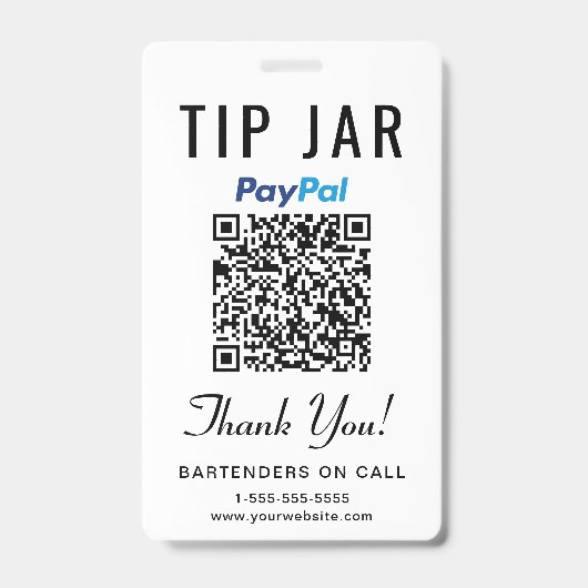Tip Jar Venmo PayPal QR Code Digital Tipping  バッジ (裏面)