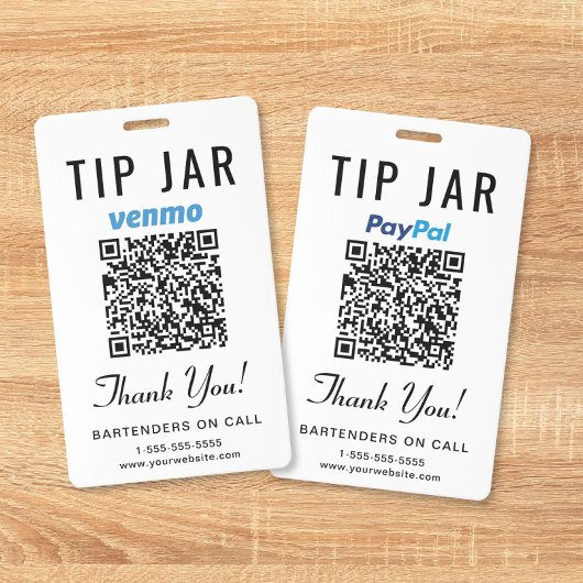 Tip Jar Venmo PayPal QR Code Digital Tipping  バッジ
