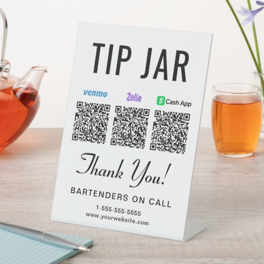 Tip Jar Venmo Zelle Cashapp QR Codes 台座サイン (インサイチュ)