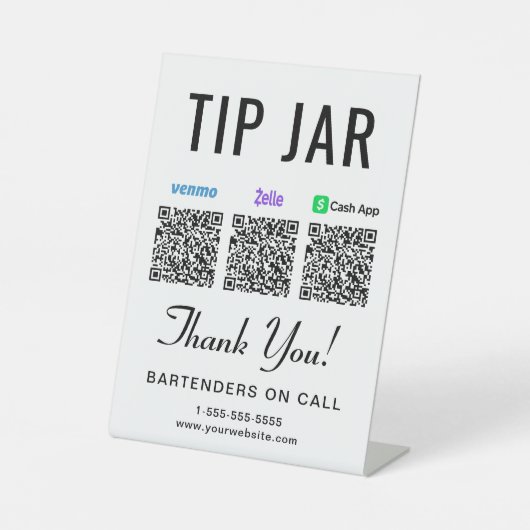 Tip Jar Venmo Zelle Cashapp QR Codes 台座サイン (正面)