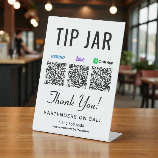 Tip Jar Venmo Zelle Cashapp QR Codes 台座サイン