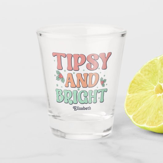 Tipsy and Bright Retro Personalized Christmas ショットグラス (正面)