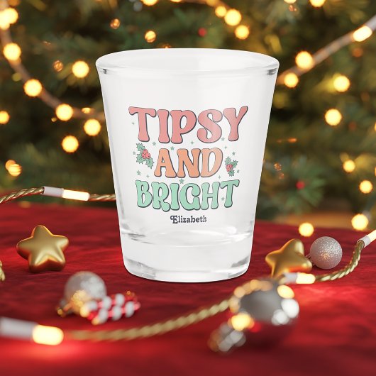 Tipsy and Bright Retro Personalized Christmas ショットグラス