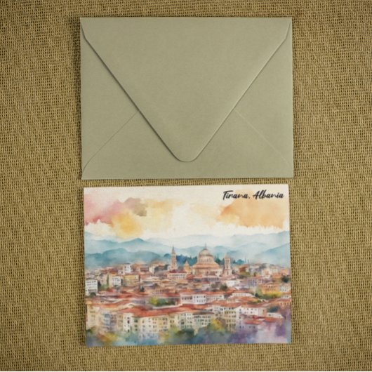 Tirana Albania Watercolor Painting Panorama View カード
