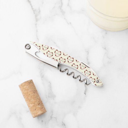 Tire-bouchon crème avec un cœur rose et rouge ソムリエナイフ (正面)