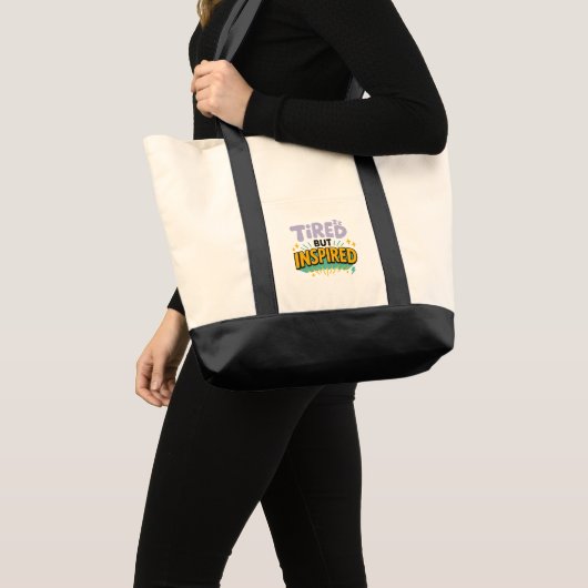 Tired But Inspired Motivational Canvas Tote Bag トートバッグ (正面(商品))