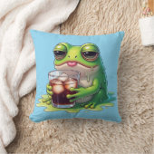 Tired Melted Frog Cute Throw Pillow Design クッション (ブランケット)