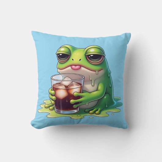 Tired Melted Frog Cute Throw Pillow Design クッション (正面)