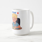 Tired Office Worker Cartoon – Funny Coffee & Work  コーヒーマグカップ (正面右)