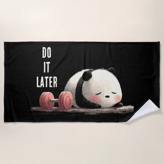 Tired Panda Gym – Cute Funny Workout Art ビーチタオル (正面)