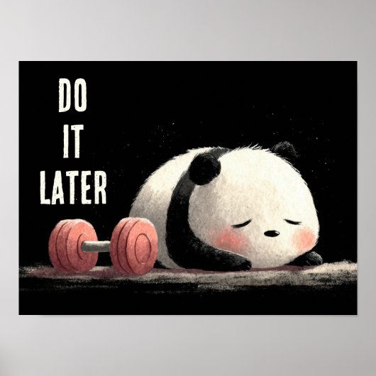 Tired Panda Gym – Cute Funny Workout Art ポスター (正面)