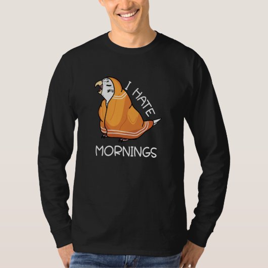 Tired Parrot Hates Mornings I White Budgie Budgeri Tシャツ (正面)