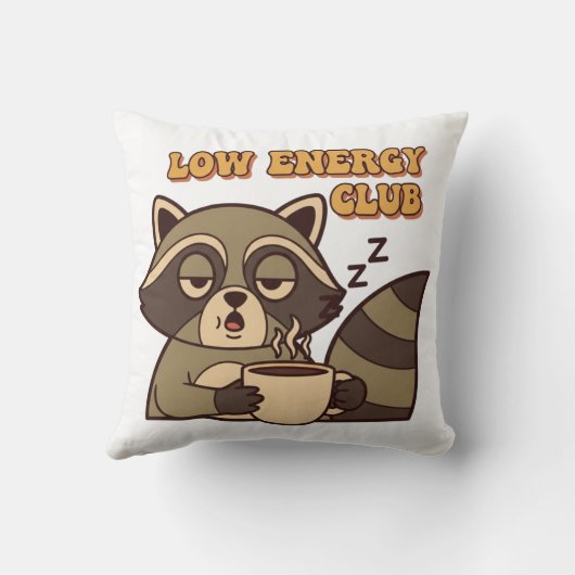 Tired Retro Raccoon Square Throw Pillow クッション (裏面)