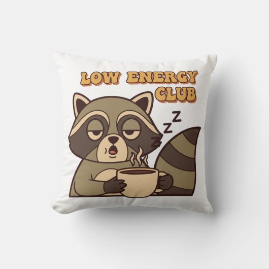 Tired Retro Raccoon Square Throw Pillow クッション (正面)