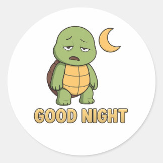 Tired turtle saying Good Night ラウンドシール