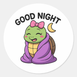 Tired turtle saying Good Night ラウンドシール