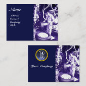 TIRES,,車のCar Repair Garage，モノグラムブルー 名刺 (正面/裏面)