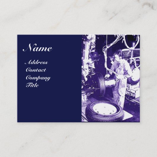 TIRES,,車のCar Repair Garage，モノグラムブルー 名刺 (正面)