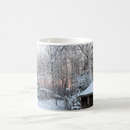 「Tis季節のばら色の日没のコテージの冬休み コーヒーマグカップ (中央)
