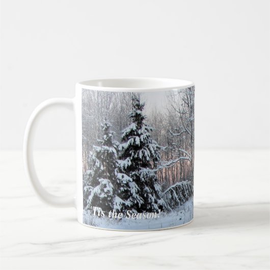 「Tis季節のばら色の日没のコテージの冬休み コーヒーマグカップ (左)