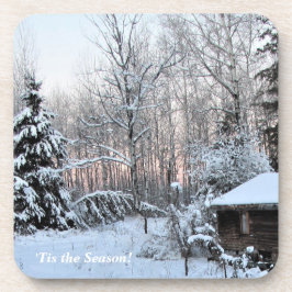 「Tis季節のバラの白熱日没の冬のコテージ コースター