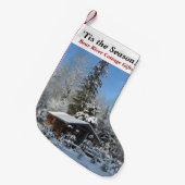 「Tis季節!  コテージのギフト! 冬休み スモールクリスマスストッキング (正面 (吊り時))