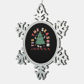 Tis Season Retro Halloween Spooky Season Fall スノーフレークピューターオーナメント (右)