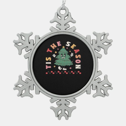 Tis Season Retro Halloween Spooky Season Fall スノーフレークピューターオーナメント (正面)