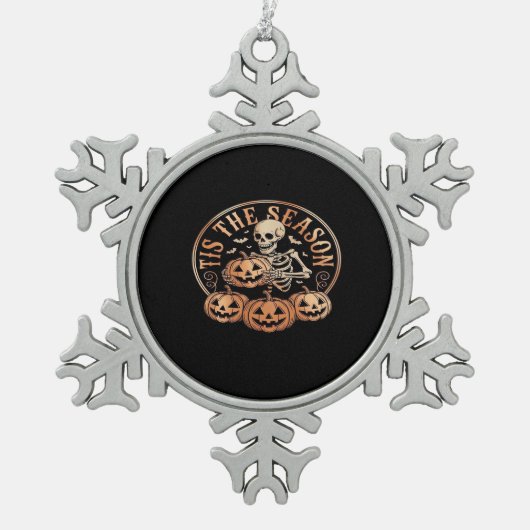 Tis Season Snowmobile Red Plaid スノーフレークピューターオーナメント (正面)