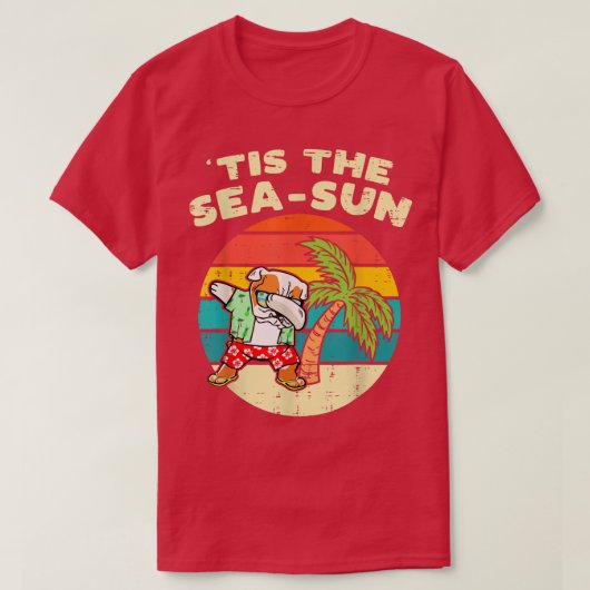 Tis The Sea Sun Dabbing Bulldog Summer Christmas I Tシャツ (デザイン正面)
