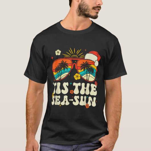 Tis The Sea Sun Santa Groovy Christmas In July Sum Tシャツ (正面)