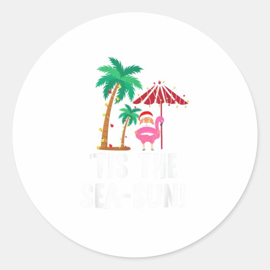 Tis The Sea-Sun Tropical Christmas Season Santa Fl ラウンドシール (正面)
