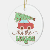 Tis The SeasonレトロGroovy Christmas写真 セラミックオーナメント (左)