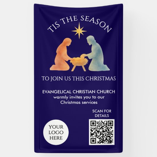 TIS THE SEASON ロゴ QR 教会礼拝 クリスマス 横断幕 (縦)