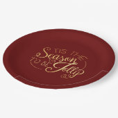 "Tis the Season"金ゴールドスクリプト赤エレガントモダン ペーパープレート (アングル)