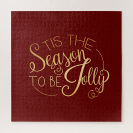 "Tis the Season"金ゴールドスクリプト赤ファンシーエレガント ジグソーパズル