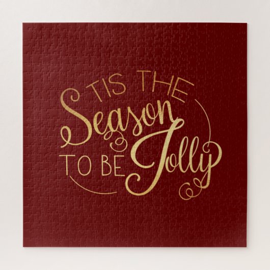 "Tis the Season"金ゴールドスクリプト赤ファンシーエレガント ジグソーパズル (縦)