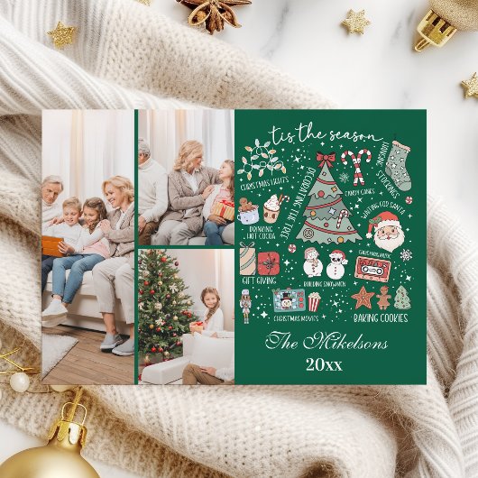 Tis The Season 3 Photo Retro Green Christmas シーズンカード