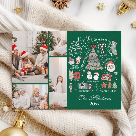 Tis The Season 4フォトレトログリーンクリスマス シーズンカード