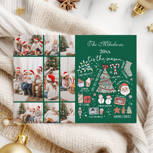Tis The Season 9写真レトログリーンクリスマス シーズンカード