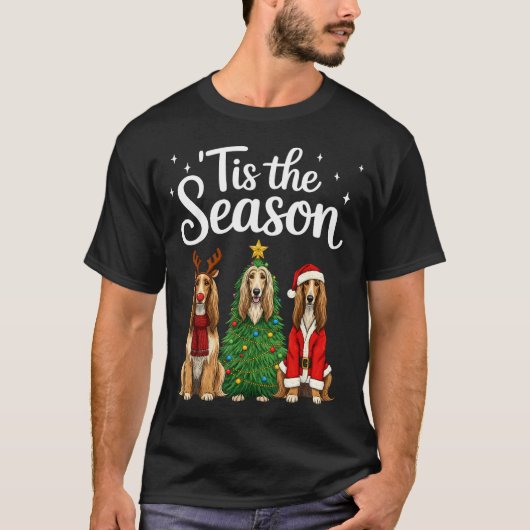 Tis The Season Afghan Hound Christmas Santa Dog Lo Tシャツ (正面)