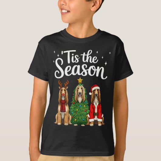 Tis The Season Afghan Hound Christmas Santa Dog Lo Tシャツ (正面)