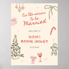 Tis The Season Bridal Shower Hand Drawn Welcome ポスター