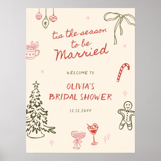 Tis The Season Bridal Shower Hand Drawn Welcome ポスター (正面)