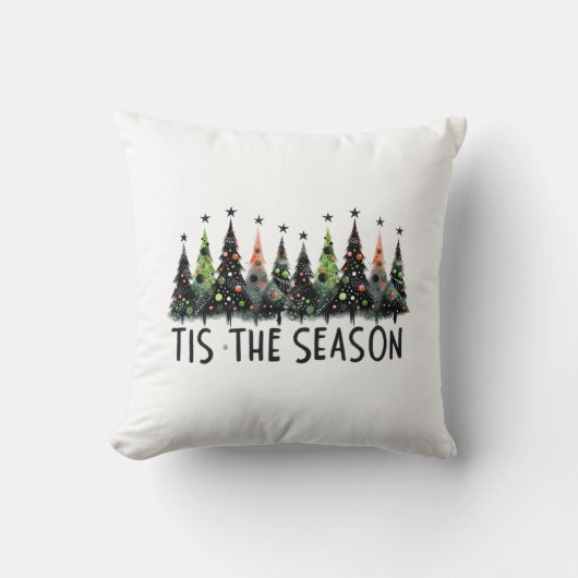 'Tis The Season Christmas Tree Snow Flakes Santa クッション (正面)