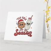 Tis The Season Cookies Milk Santa Hat Christmas Re カード (黄色い花)